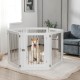 Freestanding 6-panel dog gate in white, providing a safe playpen for pets with sturdy support feet and anti-slip pads.